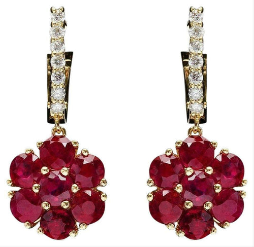 6.55ct Ruby and Natural Diamond 14k Solid White Gold Earrings