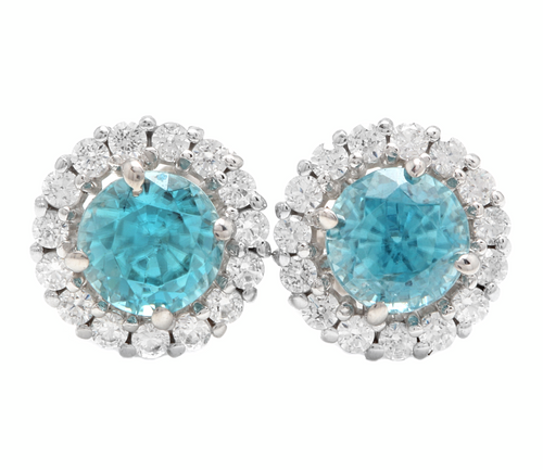 2.25 Carats Natural Zircon and Diamond 14k Solid White Gold Earrings