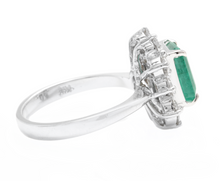 Load image into Gallery viewer, 4.00 Carats Natural Emerald and Diamond 18K Solid White Gold Ring