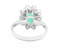 Load image into Gallery viewer, 4.00 Carats Natural Emerald and Diamond 18K Solid White Gold Ring