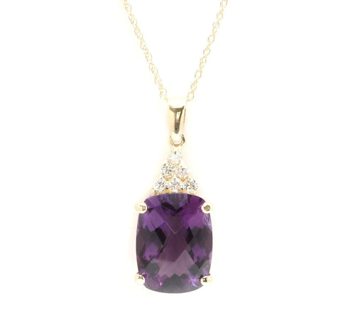 9.85Ct Natural Amethyst and Diamond 14K Solid Yellow Gold Necklace