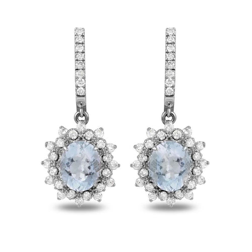 9.90 Carats Natural Aquamarine and Diamond 14K Solid White Gold Earrings