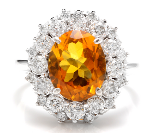 4.75 Carats Exquisite Natural Madeira Citrine and Diamond 14K Solid White Gold Ring