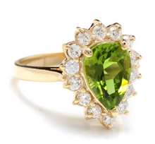 Load image into Gallery viewer, 3.20 Carats Natural Very Nice Looking Peridot and Diamond 14K Solid Yellow Gold Ring