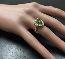Load image into Gallery viewer, 3.20 Carats Natural Very Nice Looking Peridot and Diamond 14K Solid Yellow Gold Ring