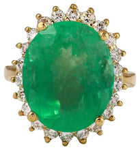 Load image into Gallery viewer, 13.00 Carats Natural Emerald and Diamond 14K Solid Yellow Gold Ring