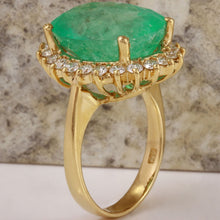Load image into Gallery viewer, 13.00 Carats Natural Emerald and Diamond 14K Solid Yellow Gold Ring
