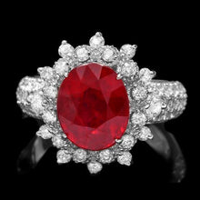 Load image into Gallery viewer, 5.70 Carats Natural Red Ruby and Diamond 14K Solid White Gold Ring