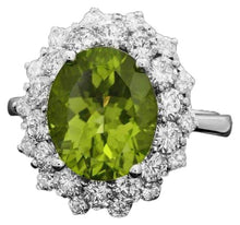 Load image into Gallery viewer, 6.30 Carats Natural Peridot and Diamond 14K Solid White Gold Ring