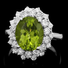 Load image into Gallery viewer, 6.30 Carats Natural Peridot and Diamond 14K Solid White Gold Ring
