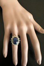 Load image into Gallery viewer, 8.55 Carats Exquisite Natural Blue Sapphire and Diamond 14K Solid Yellow Gold Ring