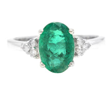 Load image into Gallery viewer, 3.20 Carats Natural Emerald and Diamond 14K Solid White Gold Ring