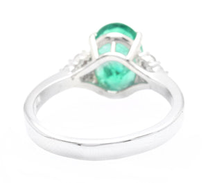 3.20 Carats Natural Emerald and Diamond 14K Solid White Gold Ring