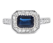 Load image into Gallery viewer, 1.50 Carats Exquisite Natural Blue Sapphire and Diamond 14K Solid White Gold Ring
