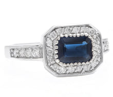 Load image into Gallery viewer, 1.50 Carats Exquisite Natural Blue Sapphire and Diamond 14K Solid White Gold Ring