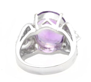 7.50 Carats Natural Amethyst and Diamond 14K Solid White Gold Ring