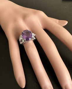 7.50 Carats Natural Amethyst and Diamond 14K Solid White Gold Ring
