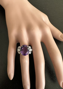 7.50 Carats Natural Amethyst and Diamond 14K Solid White Gold Ring
