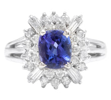 Load image into Gallery viewer, 3.30 Carats Natural Very Nice Looking Tanzanite and Diamond 18K Solid White Gold Ring