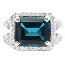 Load image into Gallery viewer, 7.35 Carats Impressive Natural London Blue Topaz and Diamond 14K White Gold Ring