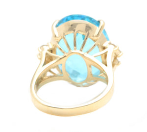 25.25 Carats Impressive Natural Swiss Blue Topaz and Diamond 14K Solid Yellow Gold Ring