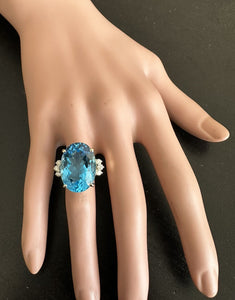 25.25 Carats Impressive Natural Swiss Blue Topaz and Diamond 14K Solid Yellow Gold Ring