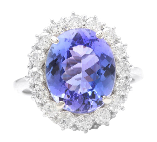 10.30 Carats Natural Very Nice Looking Tanzanite and Diamond 14K Solid White Gold Ring