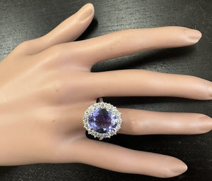 10.30 Carats Natural Very Nice Looking Tanzanite and Diamond 14K Solid White Gold Ring