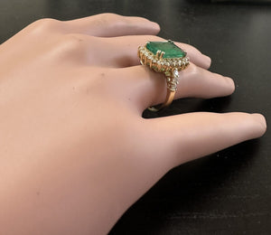 4.90 Carats Natural Emerald and Diamond 14K Solid Yellow Gold Ring