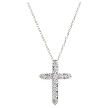 Load image into Gallery viewer, 1.10Ct Stunning 14K Solid White Gold Diamond Cross Pendant Necklace