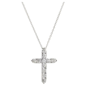 1.10Ct Stunning 14K Solid White Gold Diamond Cross Pendant Necklace