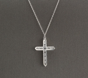 1.10Ct Stunning 14K Solid White Gold Diamond Cross Pendant Necklace