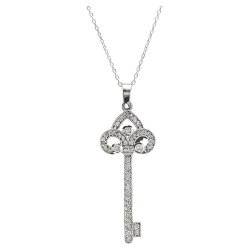 0.60Ct Stunning 14K Solid White Gold Diamond Key Pendant Necklace