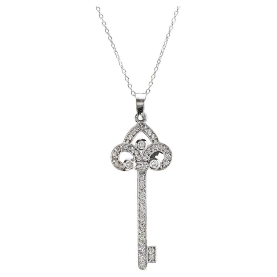 0.60Ct Stunning 14K Solid White Gold Diamond Key Pendant Necklace