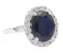 Load image into Gallery viewer, 4.85 Carats Exquisite Natural Blue Sapphire and Diamond 14K Solid White Gold Ring