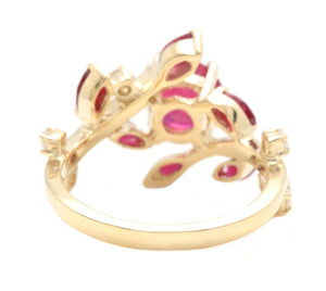 2.38 Carats Impressive Natural Red Ruby and Diamond 14K Yellow Gold Ring