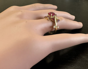 2.38 Carats Impressive Natural Red Ruby and Diamond 14K Yellow Gold Ring