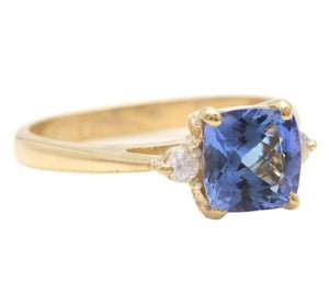 1.30 Carats Natural Very Nice Looking Tanzanite and Diamond 14K Solid Yellow Gold Ring