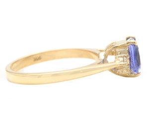 1.30 Carats Natural Very Nice Looking Tanzanite and Diamond 14K Solid Yellow Gold Ring