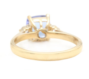 1.30 Carats Natural Very Nice Looking Tanzanite and Diamond 14K Solid Yellow Gold Ring
