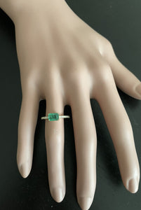 1.10 Carats Natural Emerald and Diamond 14K Solid White Gold Ring