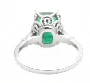 3.38 Carats Natural Emerald and Diamond 14K Solid White Gold Ring
