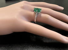 Load image into Gallery viewer, 3.38 Carats Natural Emerald and Diamond 14K Solid White Gold Ring