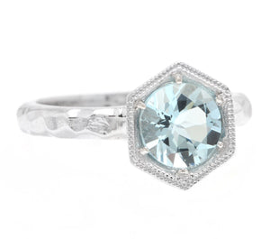 1.25 Carat Exquisite Natural Aquamarine 14K Solid White Gold Ring