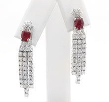 Load image into Gallery viewer, Exquisite 3.80 Carats Natural Red Ruby and Diamond 14K Solid White Gold Dangling Earrings