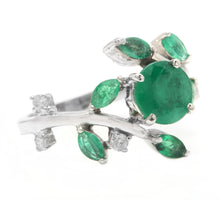 Load image into Gallery viewer, 2.00 Carats Impressive Natural Emerald and Diamond 14K White Gold Ring