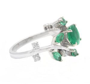 2.00 Carats Impressive Natural Emerald and Diamond 14K White Gold Ring