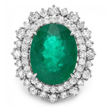 Load image into Gallery viewer, 8.00 Carats Natural Emerald and Diamond 14K Solid White Gold Ring