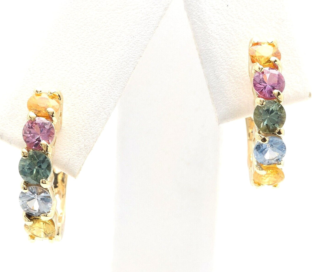 2.60 Carats Natural Multi-Color Sapphire 14K Solid Yellow Gold Earrings
