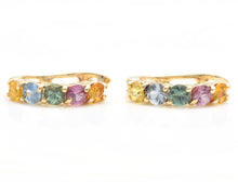 Load image into Gallery viewer, 2.60 Carats Natural Multi-Color Sapphire 14K Solid Yellow Gold Earrings